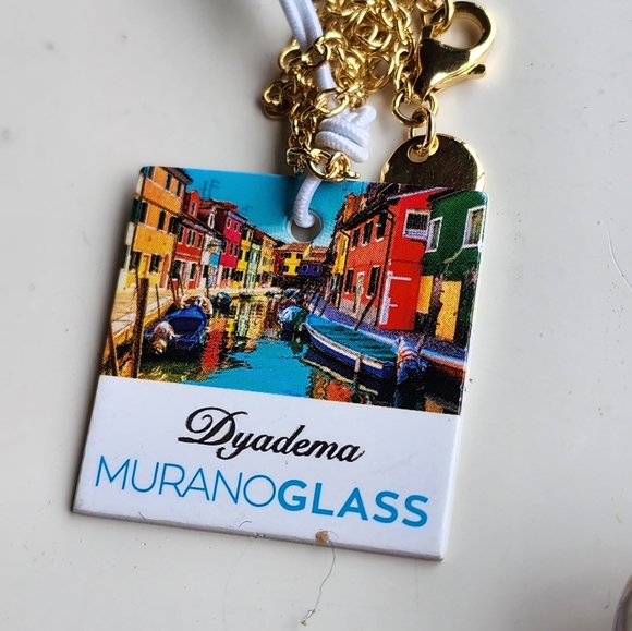 Murano Glass Blown Artsy Puffy Heart Necklace Dyadema Venetian Glass Gold Foil - Picture 4 of 5